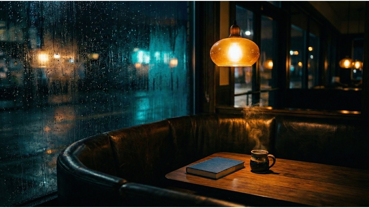 Rainy Reading Booth Ambience ☕ Quiet Piano Bar and Window Rain (3 Hours)