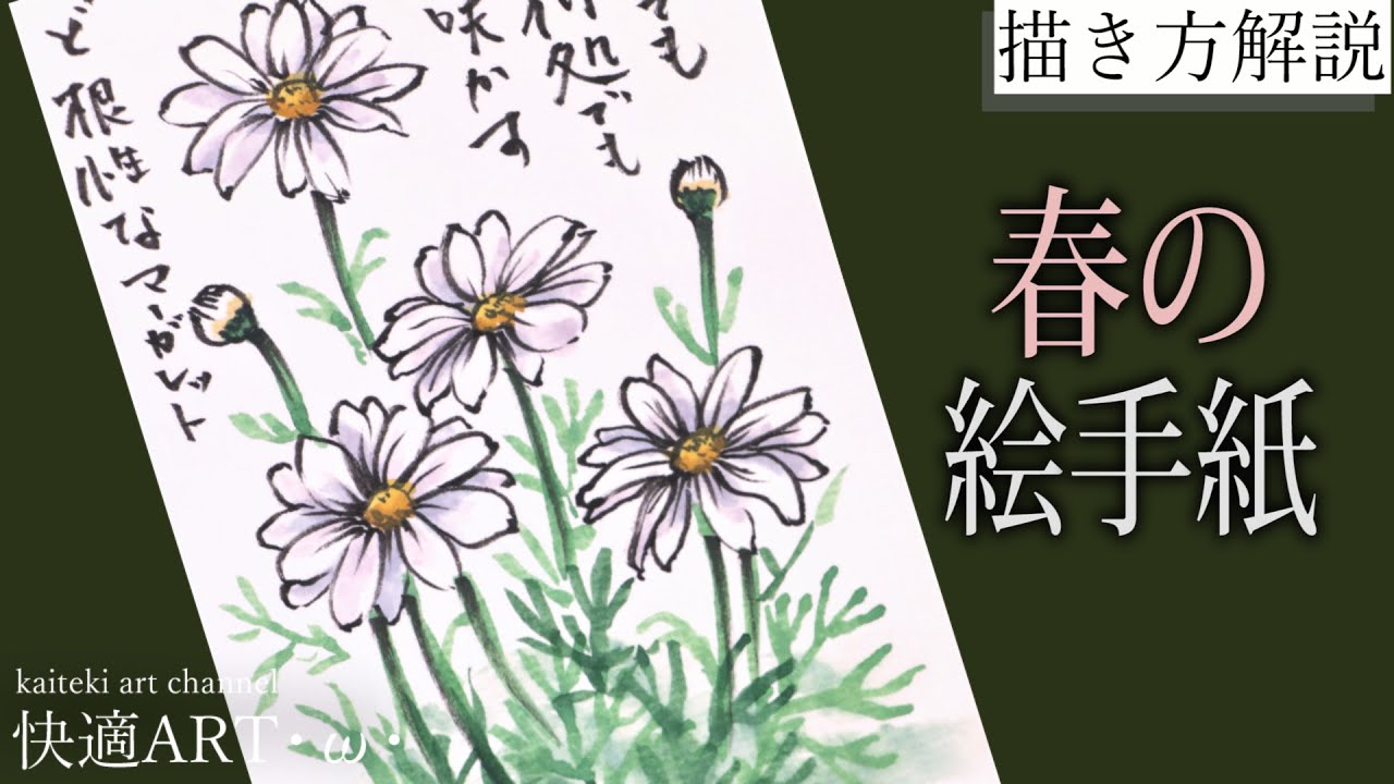 【解説】春の絵手紙『マーガレット』11月～5月開花　花の描き方