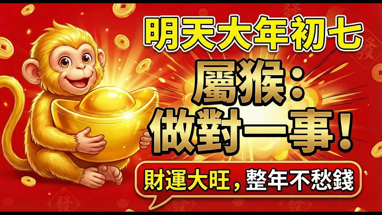 【生肖猴】明天23號初七「人日」，一件事情影響全年財運，做對了整年不愁錢！#生肖猴2026運勢 #2026屬猴運勢 #大年初七 #財運佈局 #招財方法 #風水改運 #人日 #開運 #屬猴財運 #偏財運