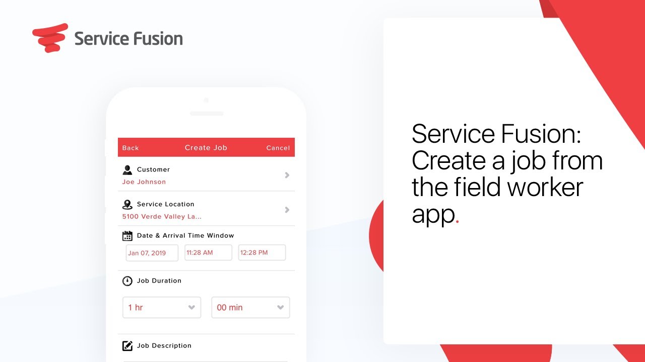 Service Fusion: Create a job from the field worker app