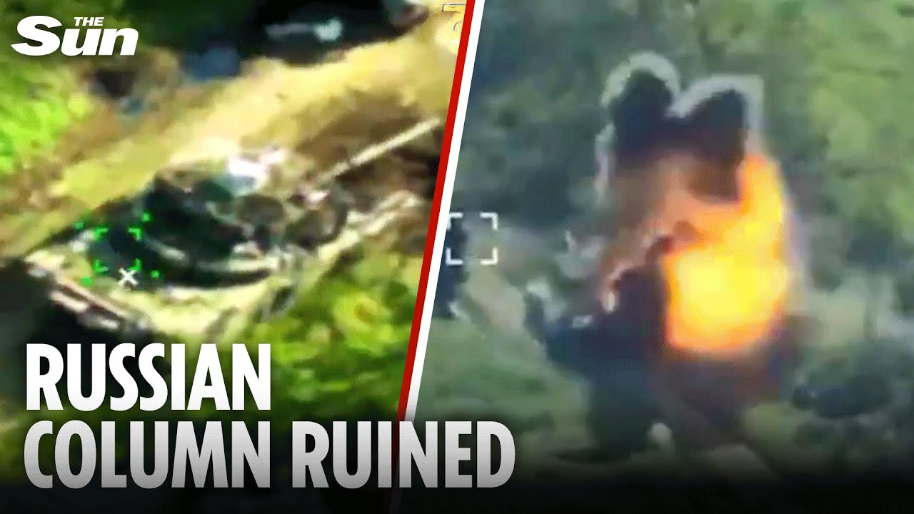 Ukrainian drones incinerate ENTIRE column of Russian tanks headed for frontline