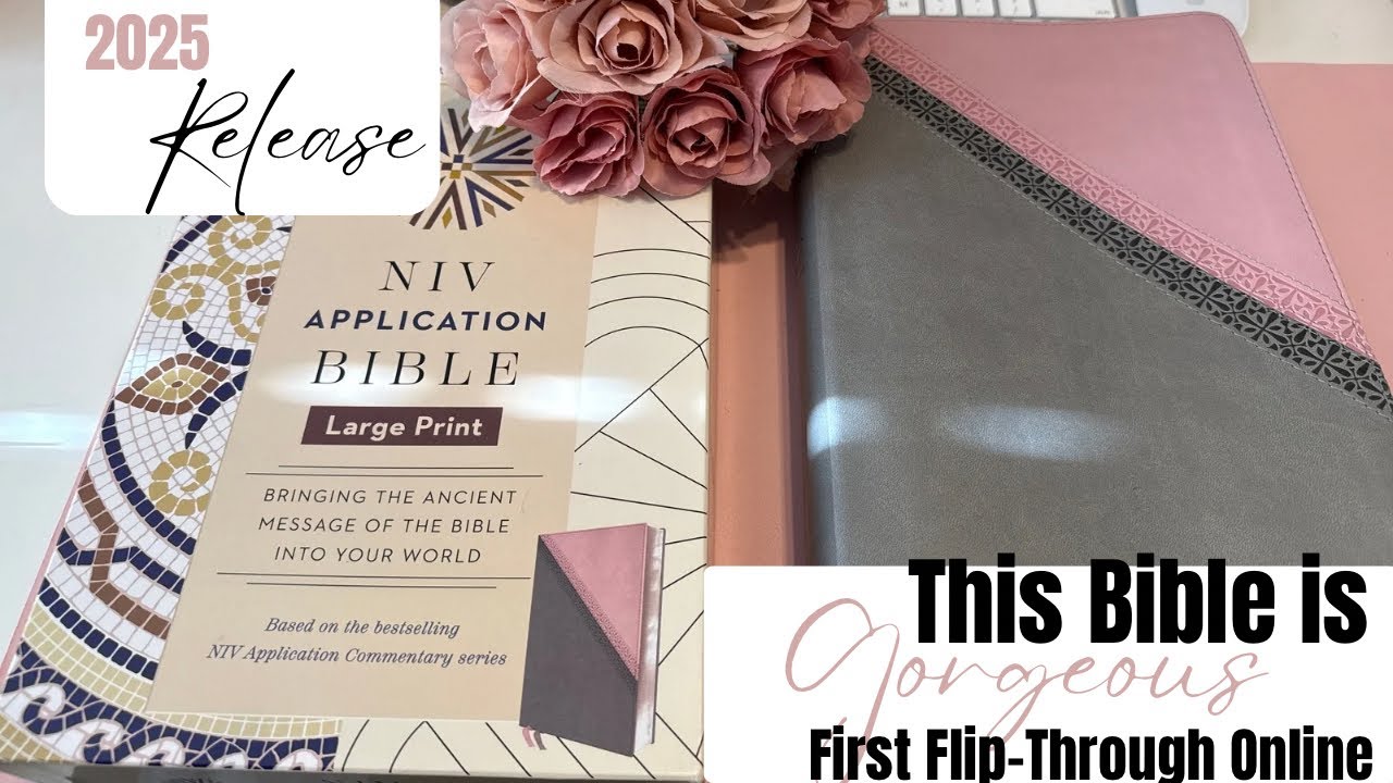 FIRST Look! NIV Application Bible Large Print | Pink & Gray LeatherSoft Flip Through (2025 Release)