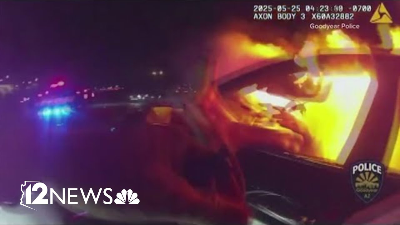 Goodyear police officer rescues woman from burning car