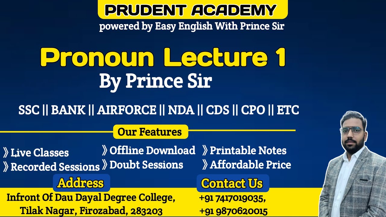 PRONOUN || LECTURE 1 || SSC/BANK/NDA/CDS/AIRFORCE/NAVY/TGT/PGT || BY PRINCE SIR || PRUDENT ACADEMY