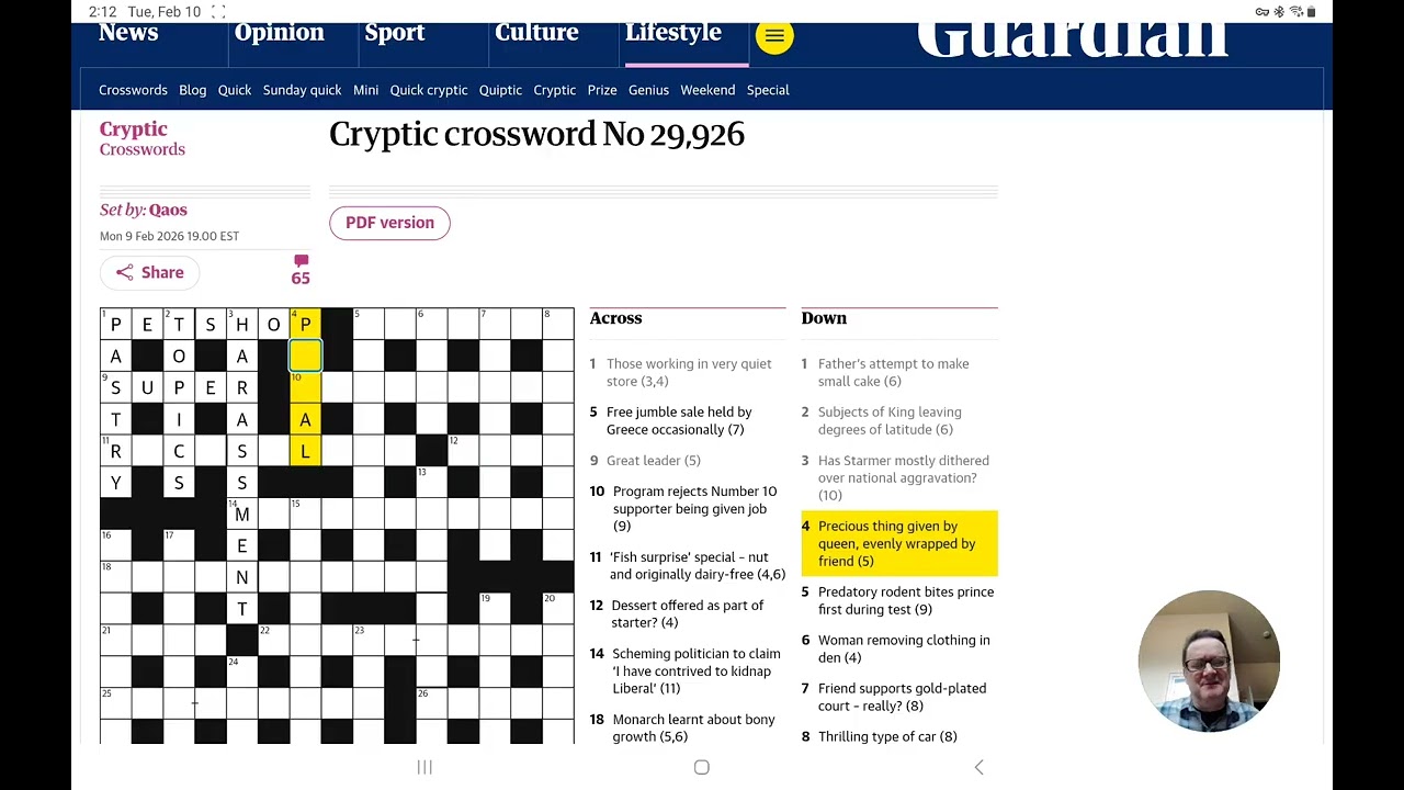 Guardian Cryptic Crossword (Tuesday, 10 Februaru 2026)