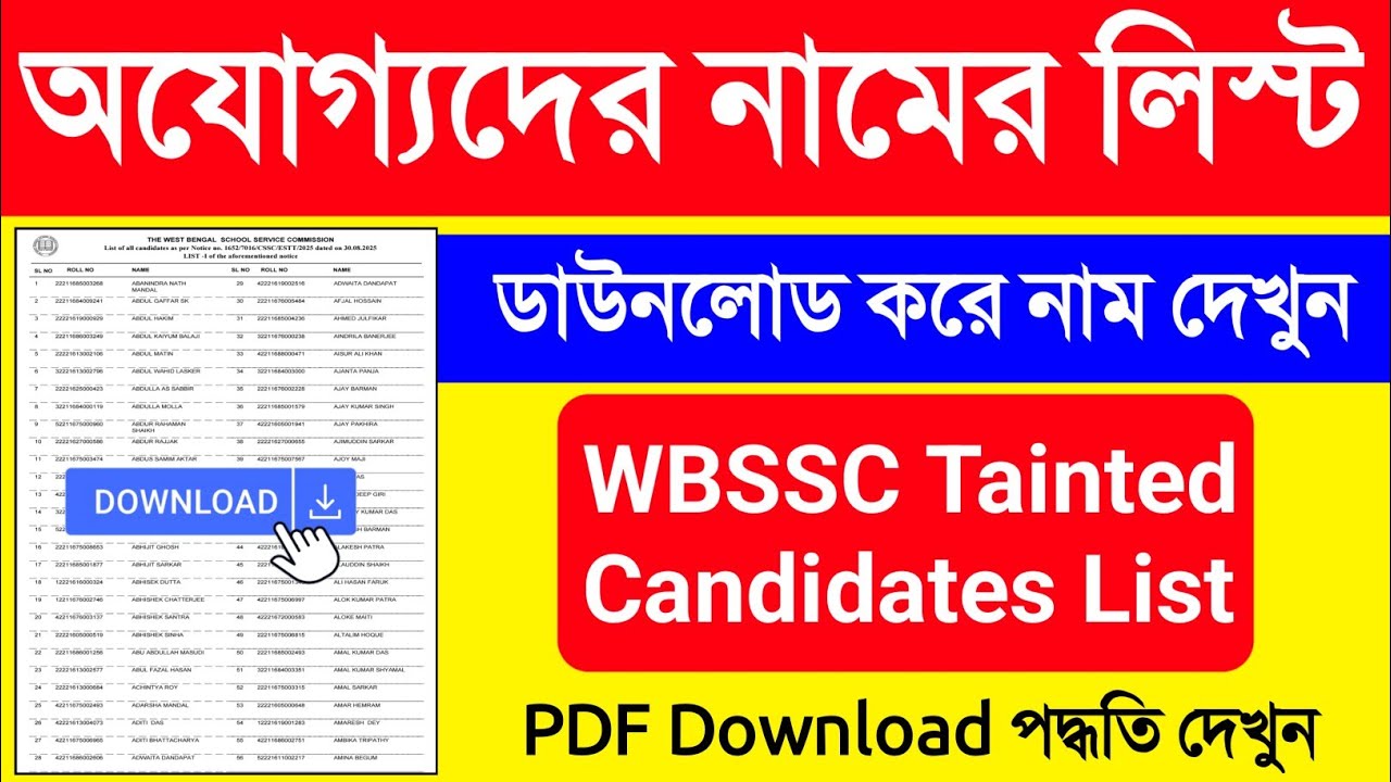 WBSSC অযোগ্য নামের লিস্ট | WBSSC Tainted Candidates List. WBSSC Tainted Candidates List PDF Download