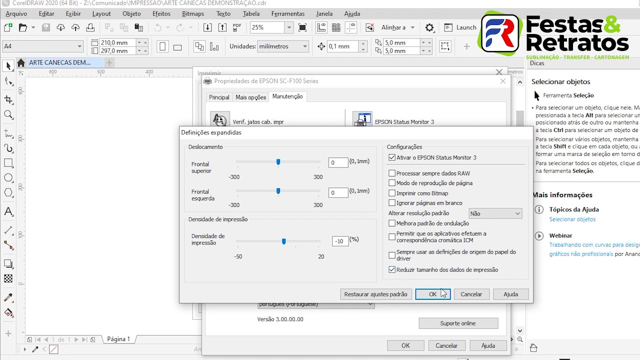 COMO EVITAR MARCAS DE ROLETE - DENSIDADE DE IMPRESSÃO (IMPRESSORA EPSON F170 SUBLIMÁTICA)