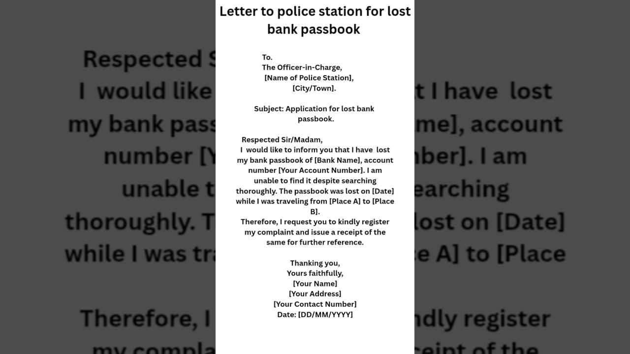 letter to police station for lost passbook #shorts #youtubeshorts #easylearning #letter