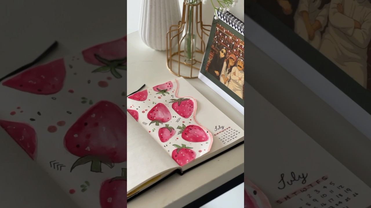 🍓Watercolor bullet journal cover #trending #viral #art #watercolor #painting #journal #easy #trick