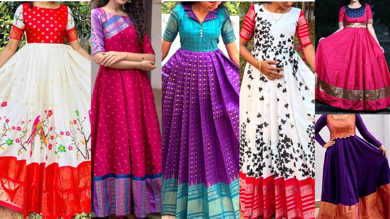 Simple Pattu Long Frock Designs😍Long Frock Front Neck Ideas