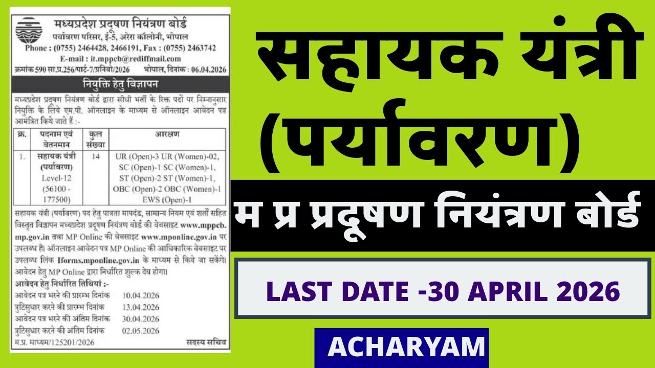 MPPCB AE VACANCY 2026, MP ASSISTANT ENGINEER VACANCY 2026, @Acharyam 
