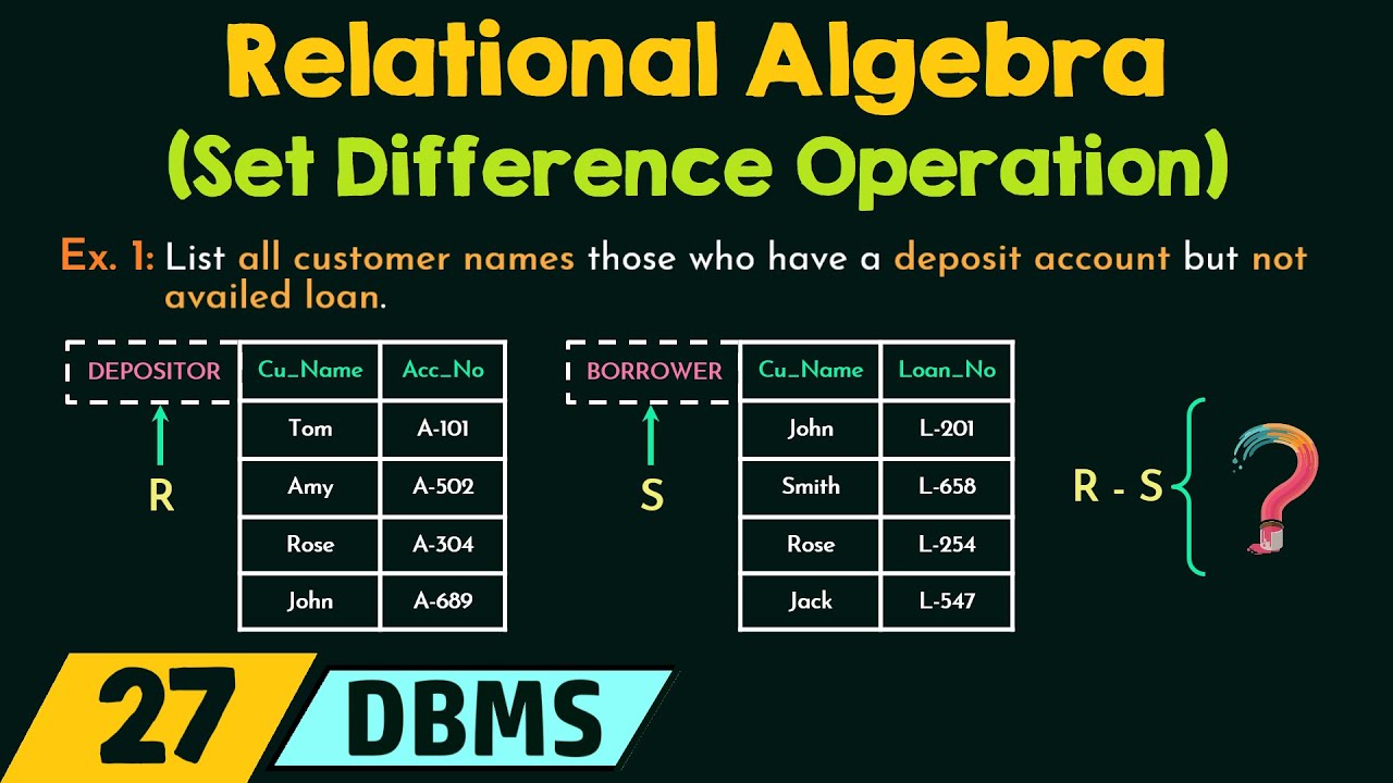 Relational Algebra (Set Difference Operation)