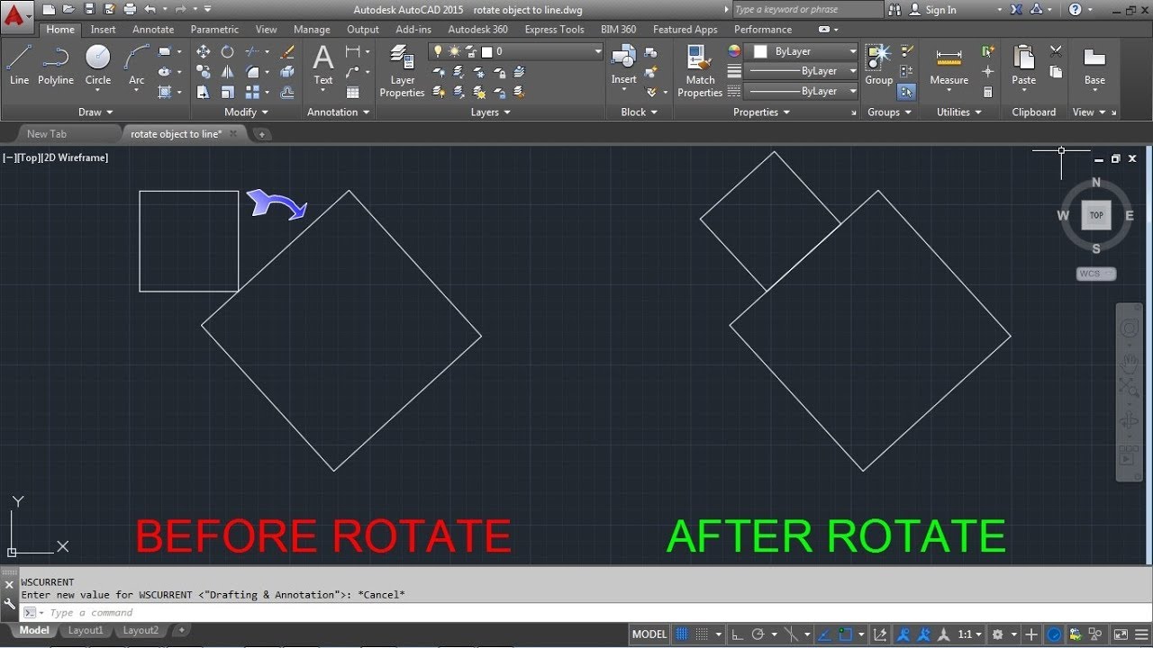 Rotation d'objet AutoCAD pour aligner une ligne | Rotation d'objet AutoCAD pour aligner une ligne
