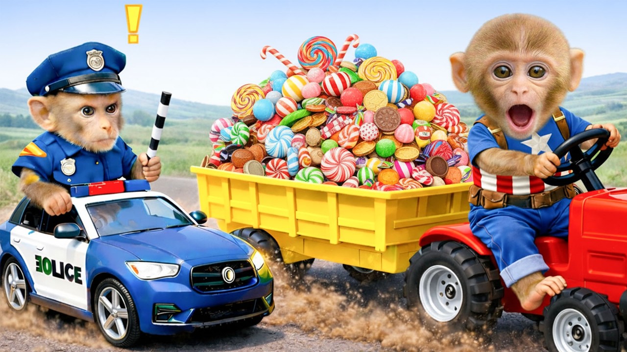 Macaco Gogo rouba doces e a polícia corre atrás dele! Será que ele vai conseguir escapar 🍬🐒🚔