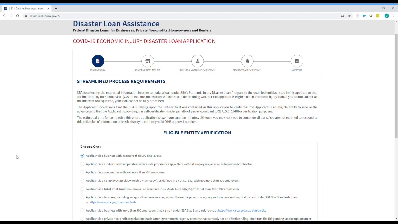 SBA   Disaster Loan Application Tutorial