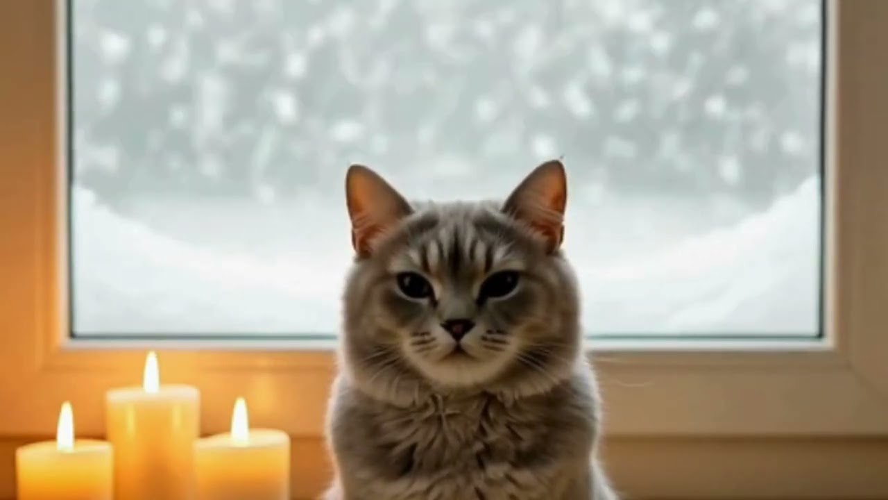 This Calm Cat Will Help You Sleep 🐈 1 Hour Purring with Falling Snow