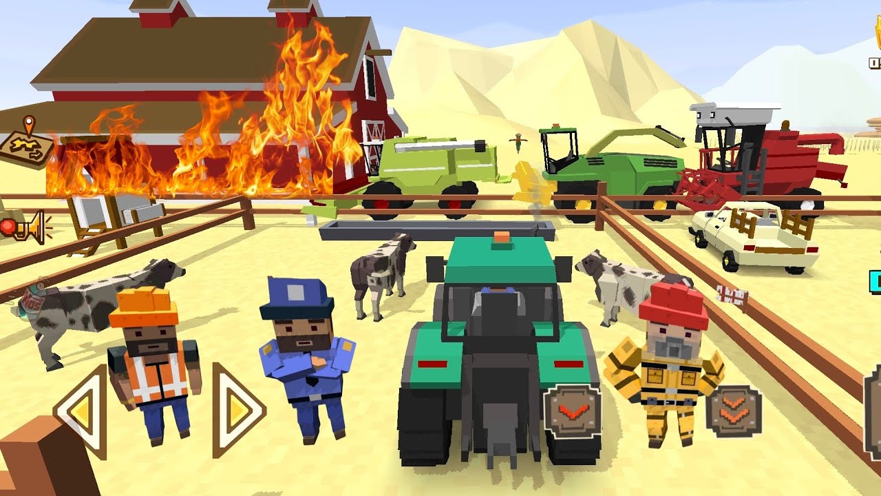 Blocky Farm & Racing Update - A strong fire broke out in the animal barn Android / Ios GamePlay