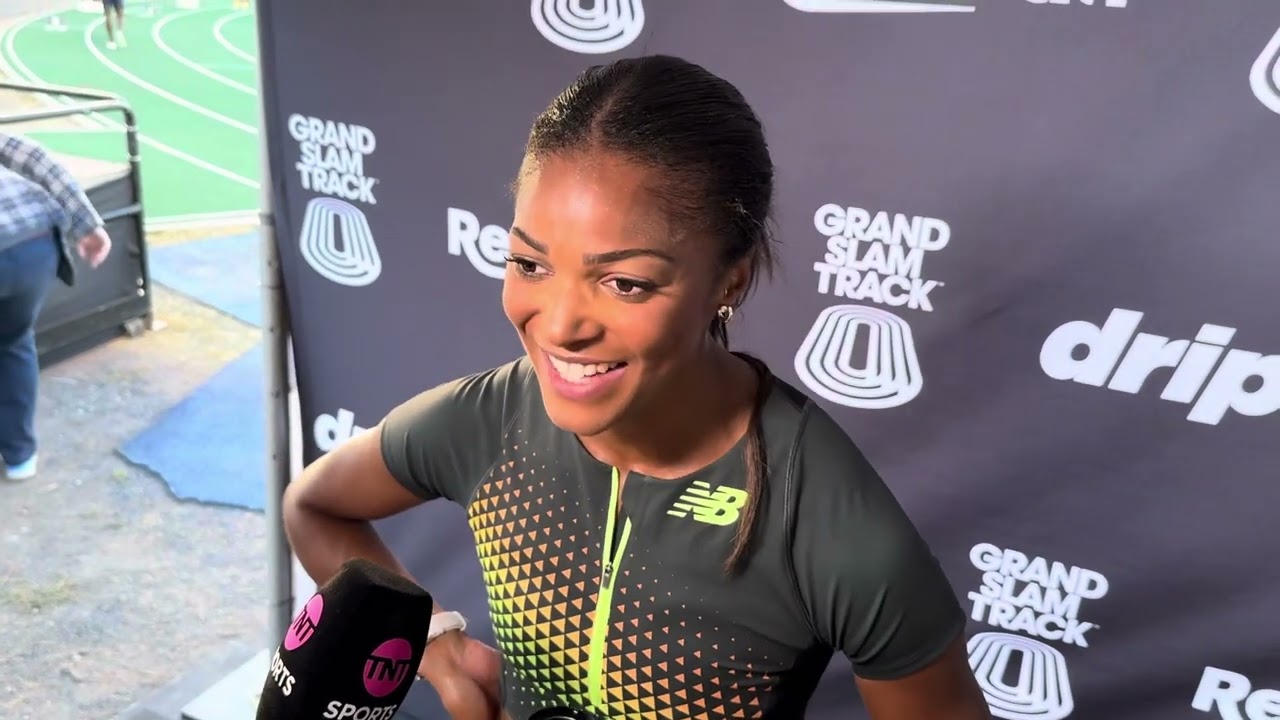 Gabby Thomas after winning the first-ever Grand Slam Track race