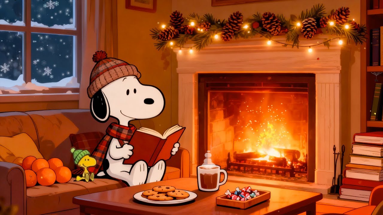 ❄️🔥 Snoopy Peaceful Winter Reading 📖 Cozy Fireplace Cabin Ambience for Calm Evenings