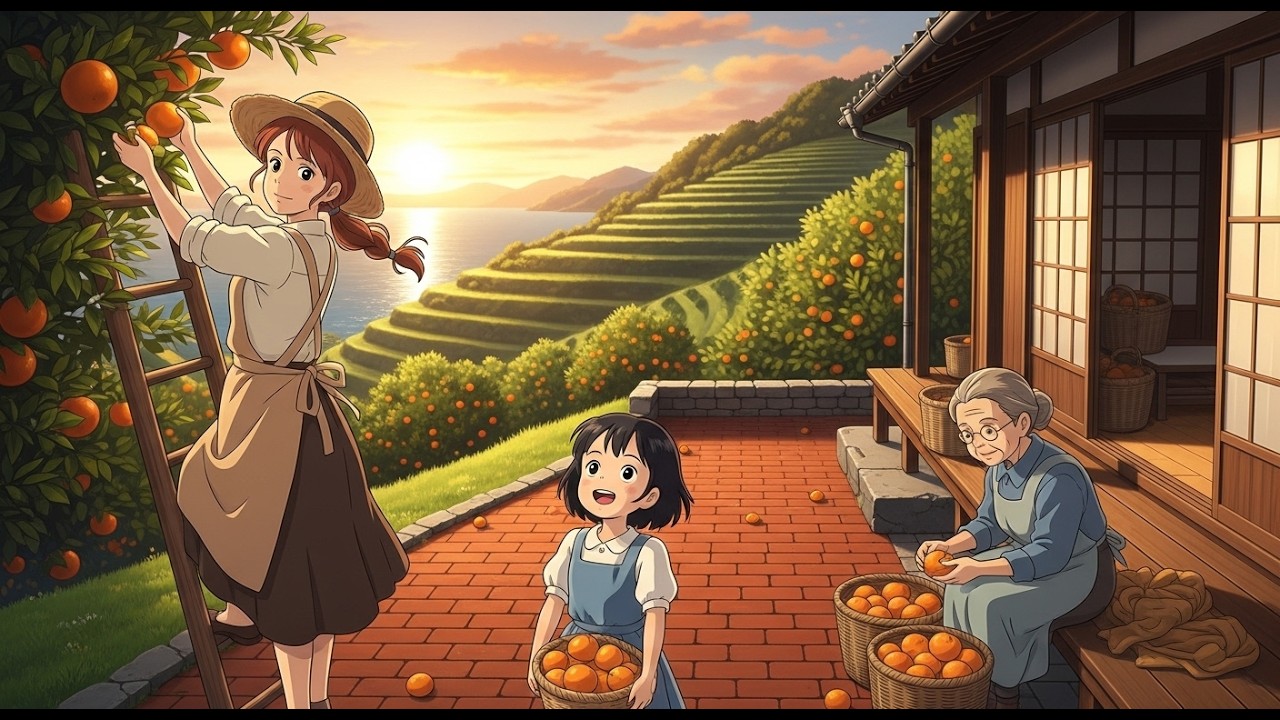 seaside orange harvest - handmade orange brandy & crispy tempura | ghibli-style asmr