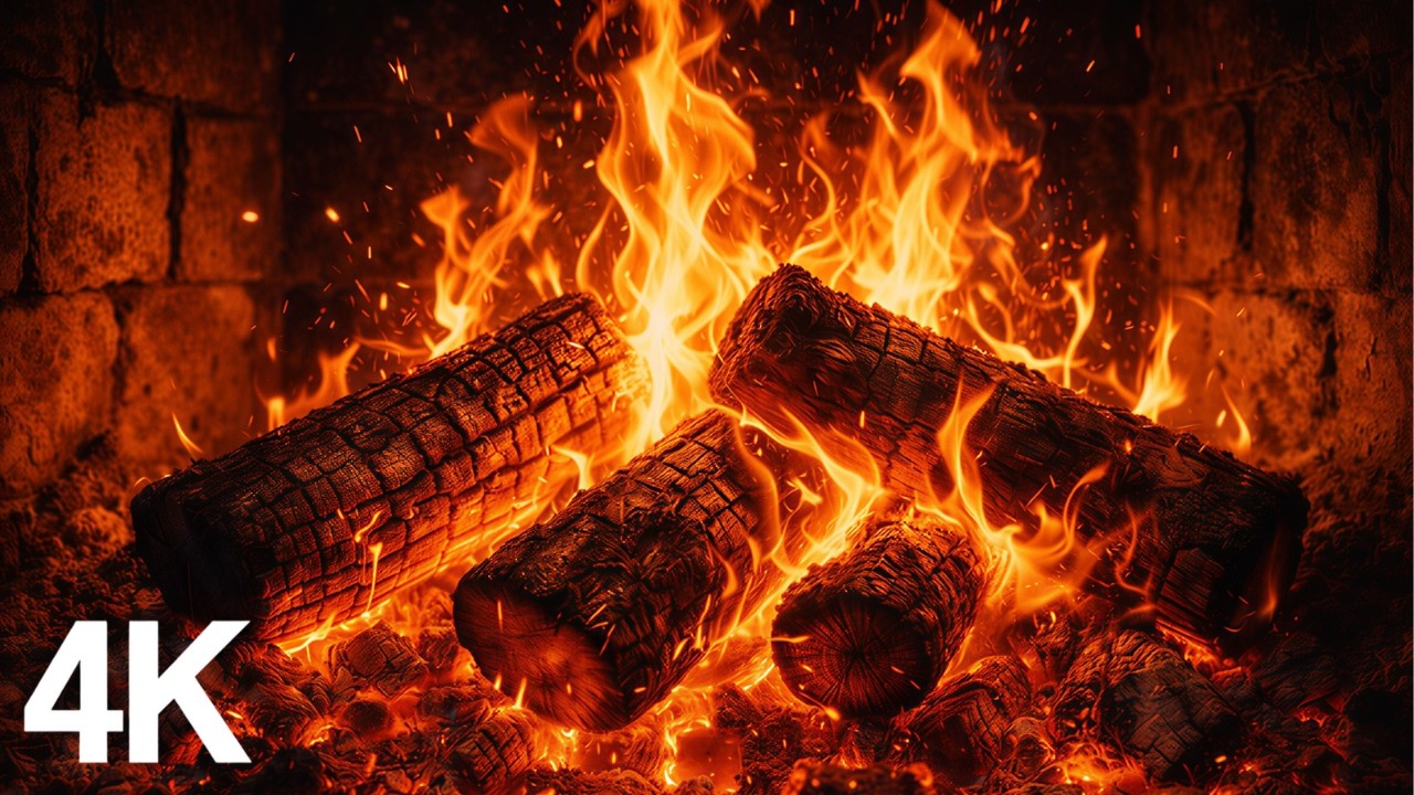 4K Fireplace Ambience 🔥 Cozy Burning Logs for Relaxing, Studying & Sleeping (1 Hour)
