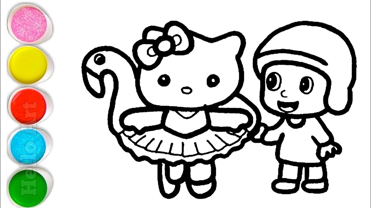 Cute Hello Kitty Duck With Pocoyo Drawing, Painting and Coloring For Kids and Toddlers_ Child Art