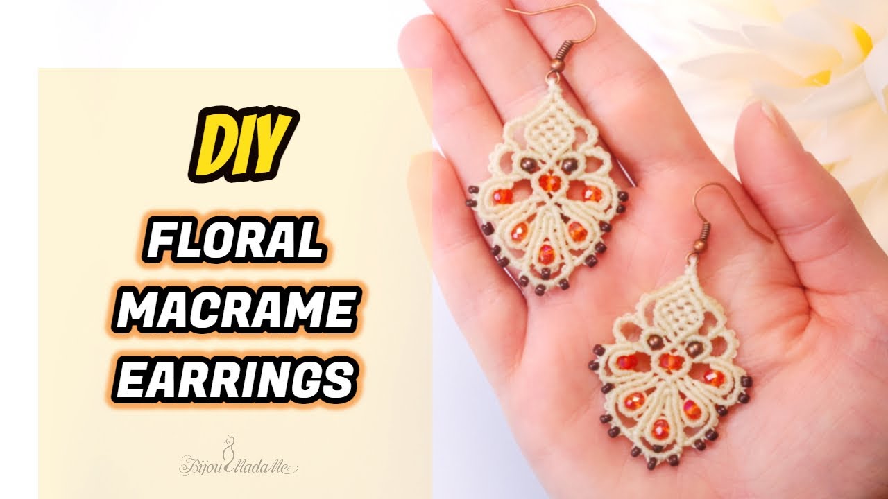 DIY floral earrings with crystals | How to make macrame earrings with beads