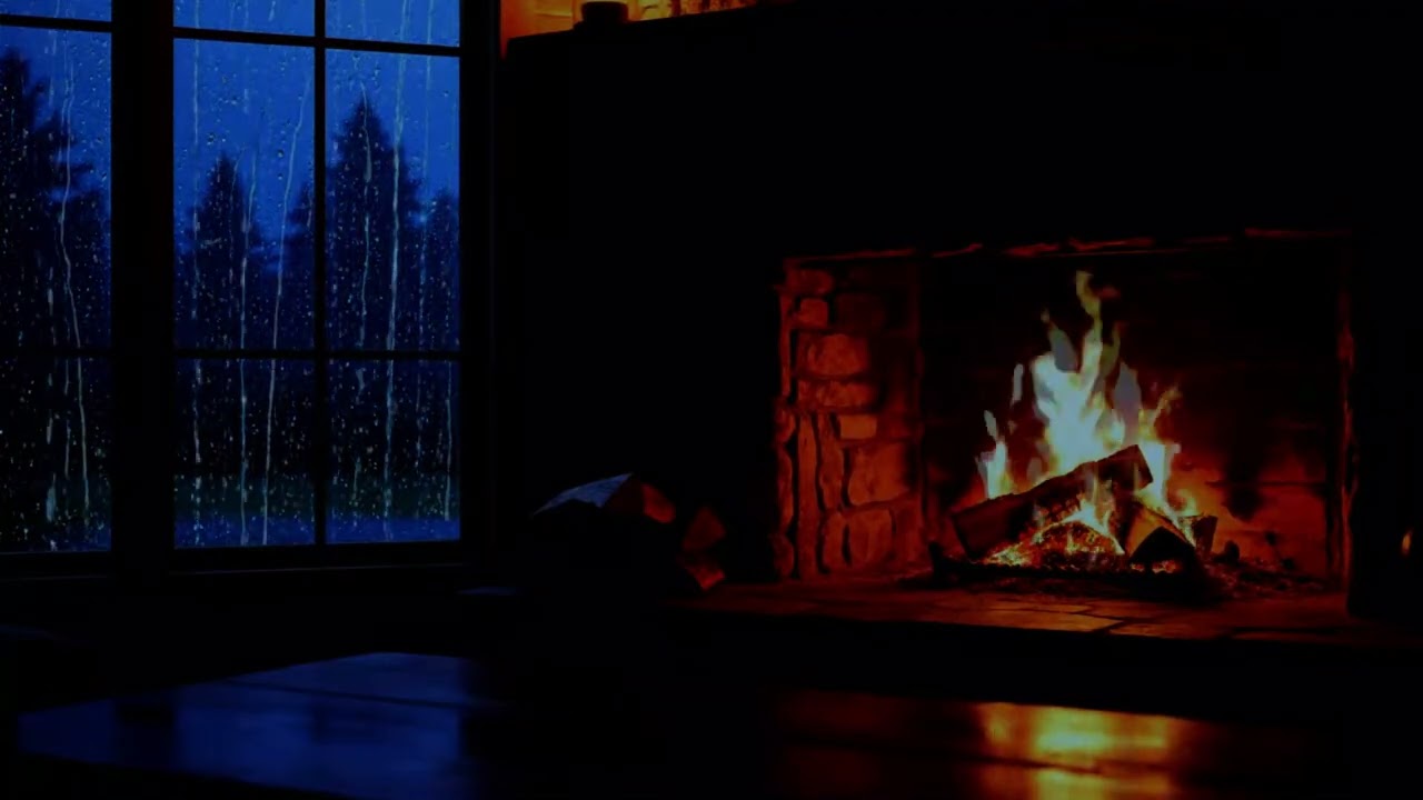 Rain Sounds, Fireplace Ambience & Peaceful Music