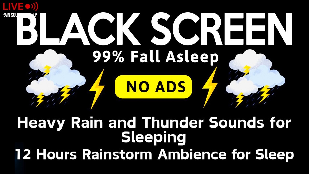 🔴 Звуки сильного дождя и грома для сна | Черный экран | Звуки грозы для глубокого сна