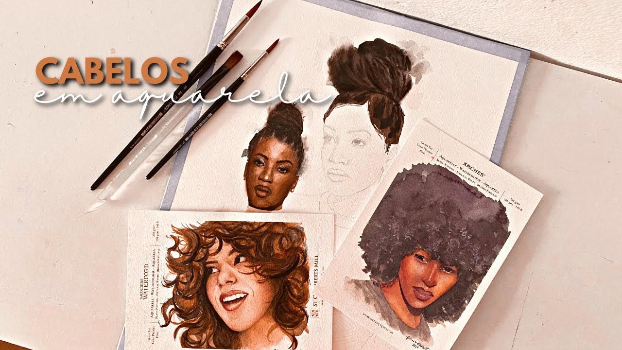 COMO PINTAR CABELO EM AQUARELA | Pintando Diferentes Tipos De Cabelo Em Aquarela