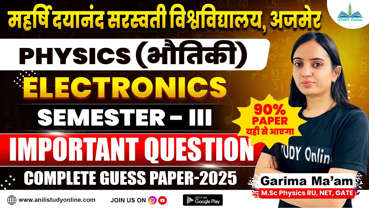 MDSU Ajmer | BSc 3rd Sem Physics Important Questions 2025-26 | Exam special