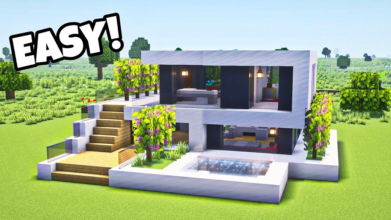 Minecraft: How to make an Easy Modern House with Pool