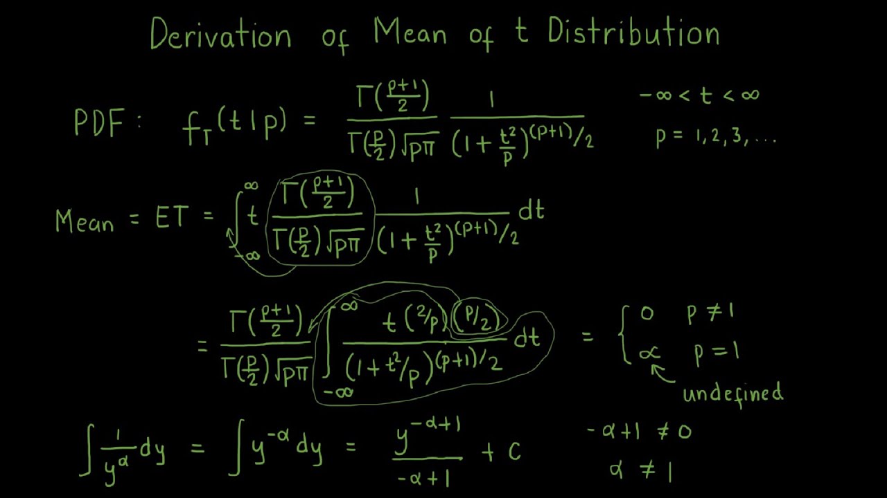 Student's t Distribution: Derivation of Mean (in English)