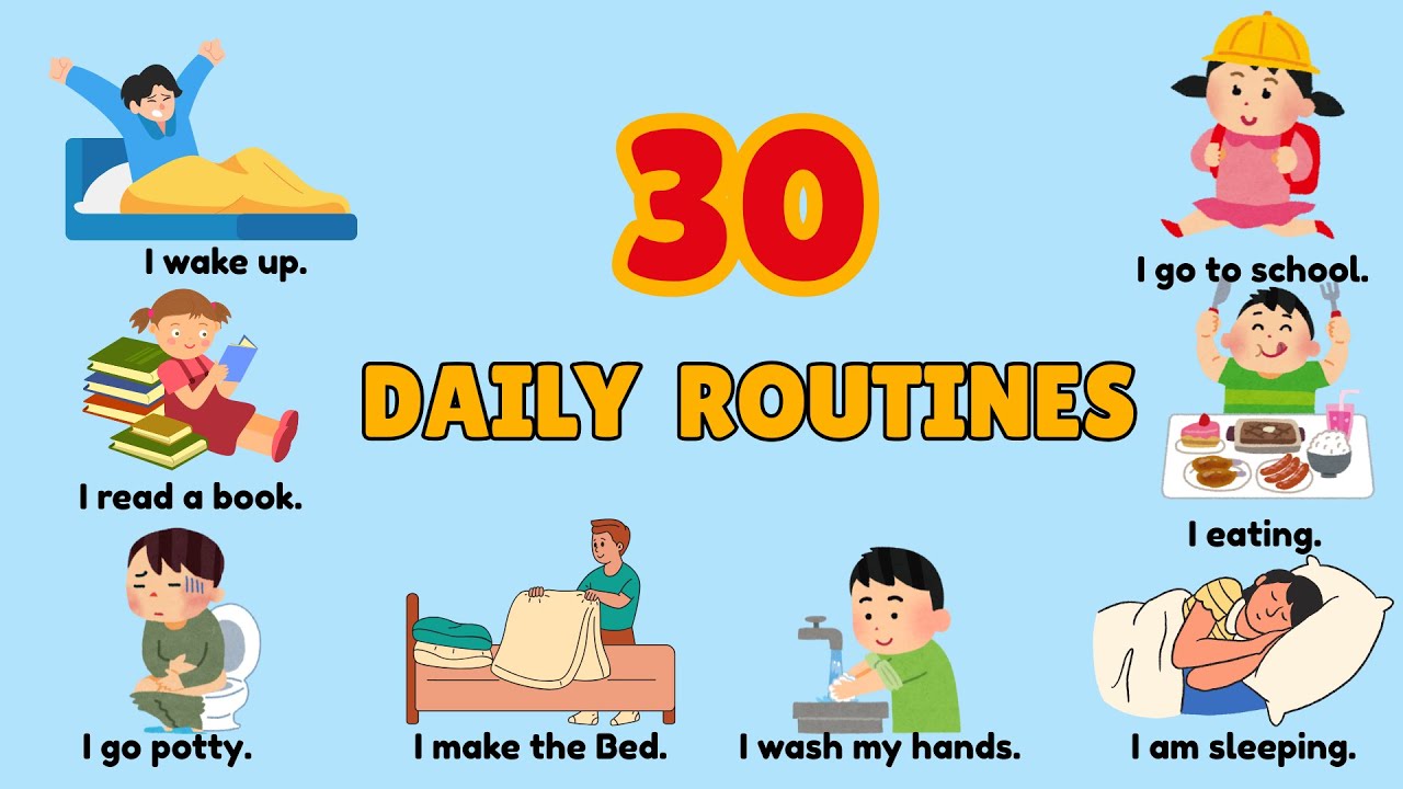 30 Daily Routine Sentences in English | Daily Use English for Kids & Beginners.