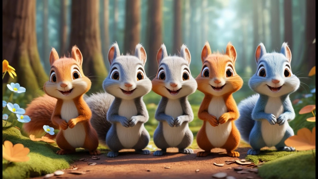 Fünf kleine Eichhörnchen rennen, rennen | Lustiges Bewegungslied & Kinderlieder
