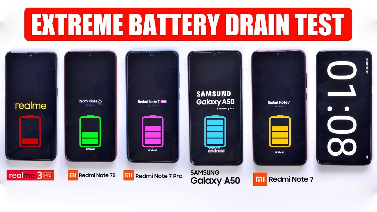 Redmi Note 7S vs Note 7 Pro vs Realme 3 Pro vs Galaxy A50 vs Note 7 - EXTREME BATTERY DRAIN TEST🔥🔋