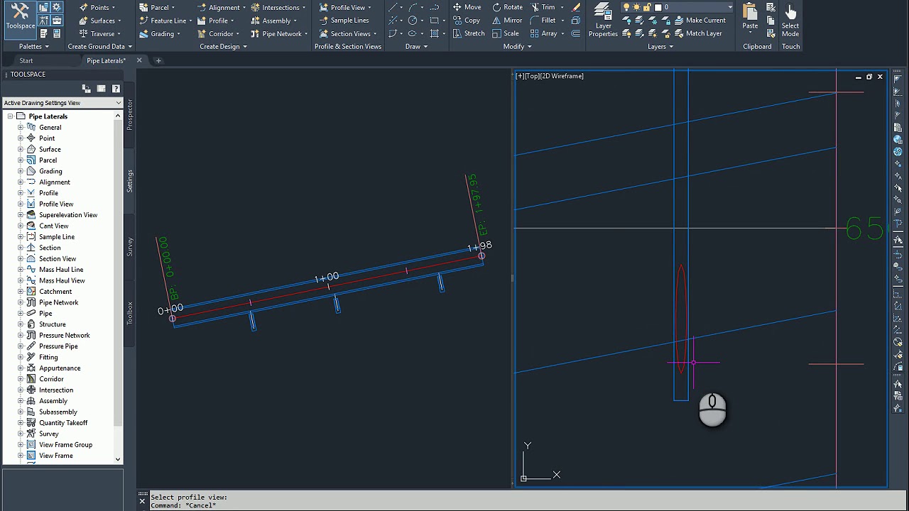 Displaying Sewer Laterals in a Mainline Sewer Profile View