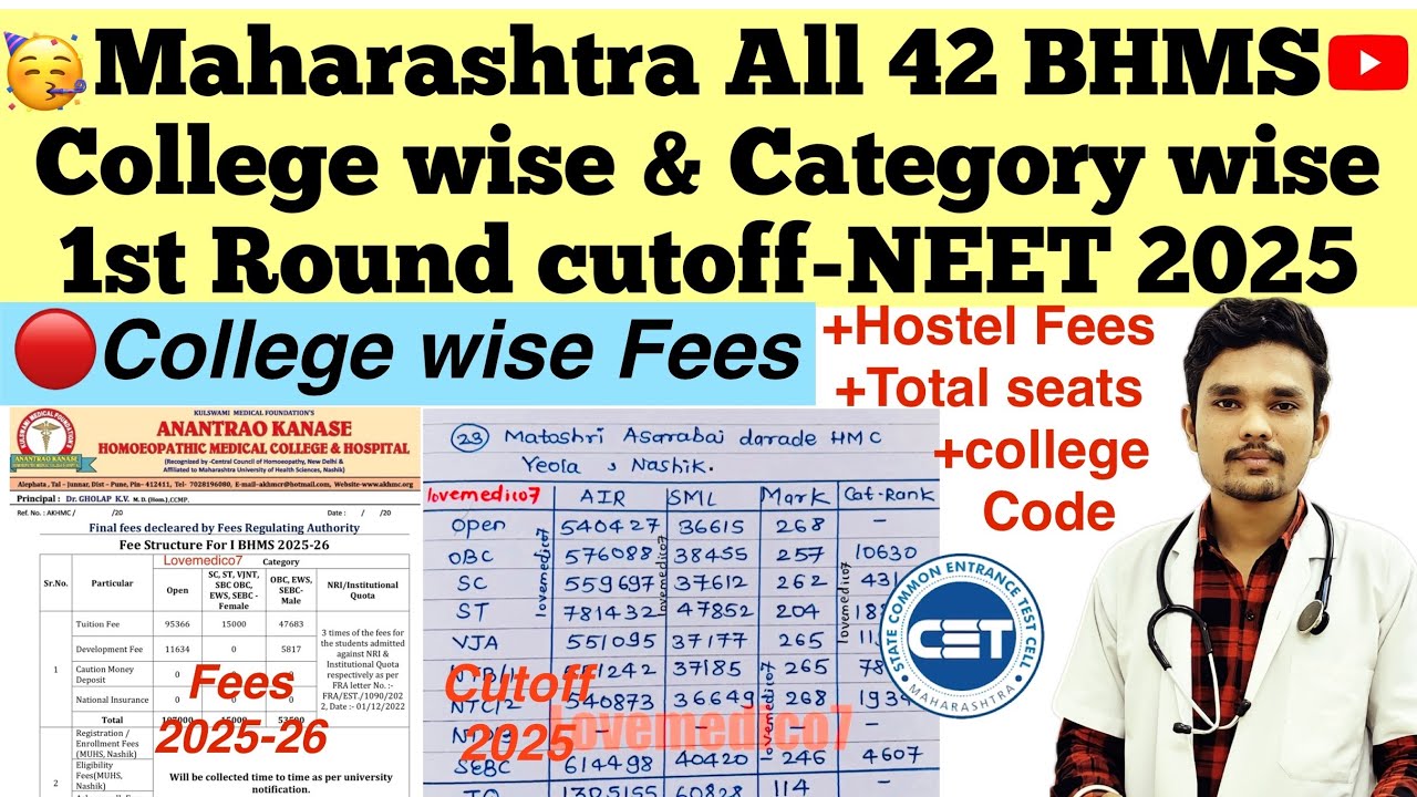 🔴Maharashtra BHMS-College wise Cutoff & Fees 2025👍#neet #neet2025 #bhms #cutoff #fees #feed #share 