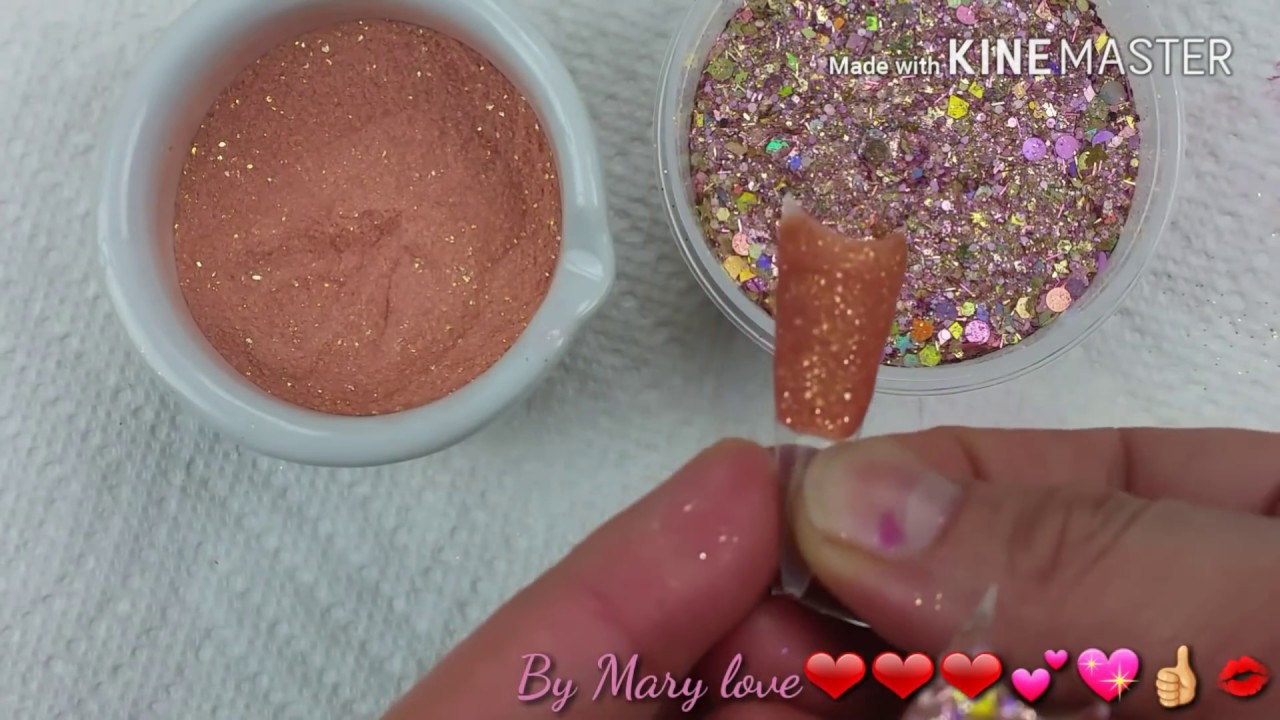 Cómo hacer Acrílico Rose gold/Mexcla brillos a rose gold cerrado
