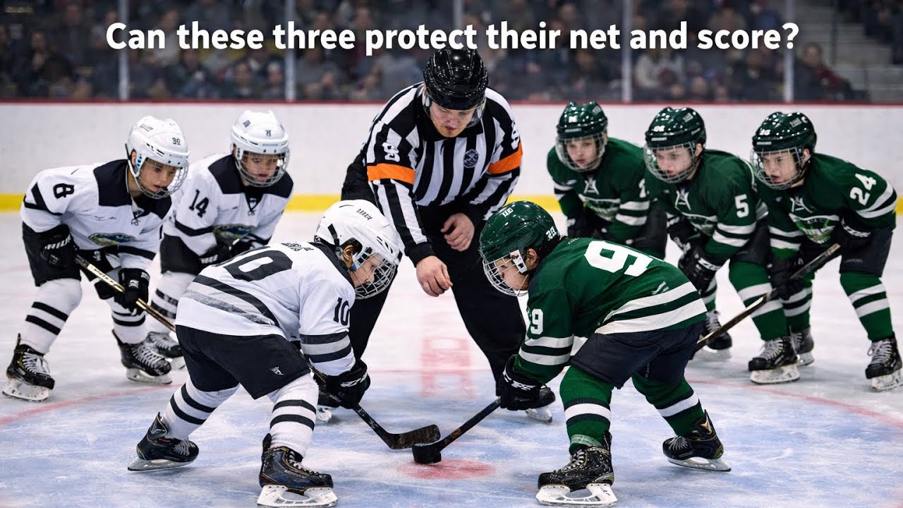 Two white jersey players were sent to the penalty box. Can the three players protect their net?