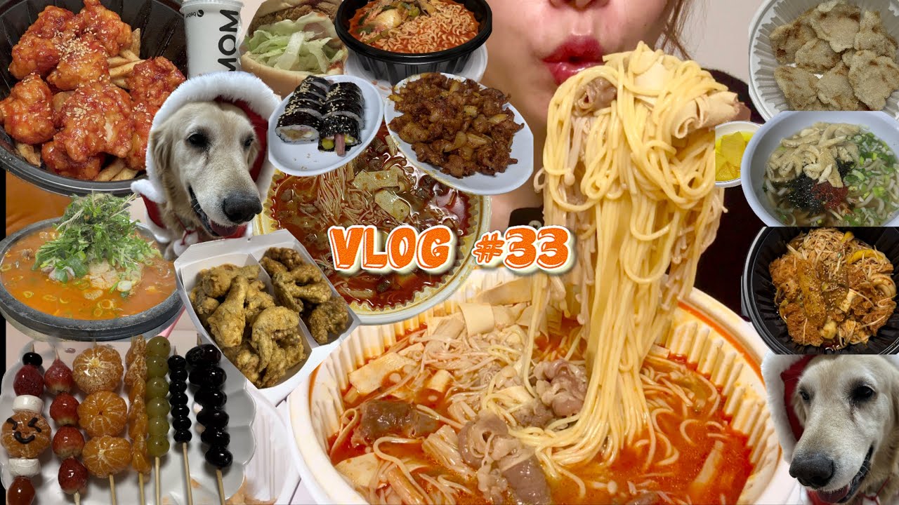 Vlog | 일상브이로그/먹방브이로그/(마라샹궈,마라탕,꿔바로우,탕후루,호식이두마리,치킨,맘스터치,역전할맥,우동,김밥,닭발,김치찌개,김치찜,컵누들마라로제,골든리트리버)