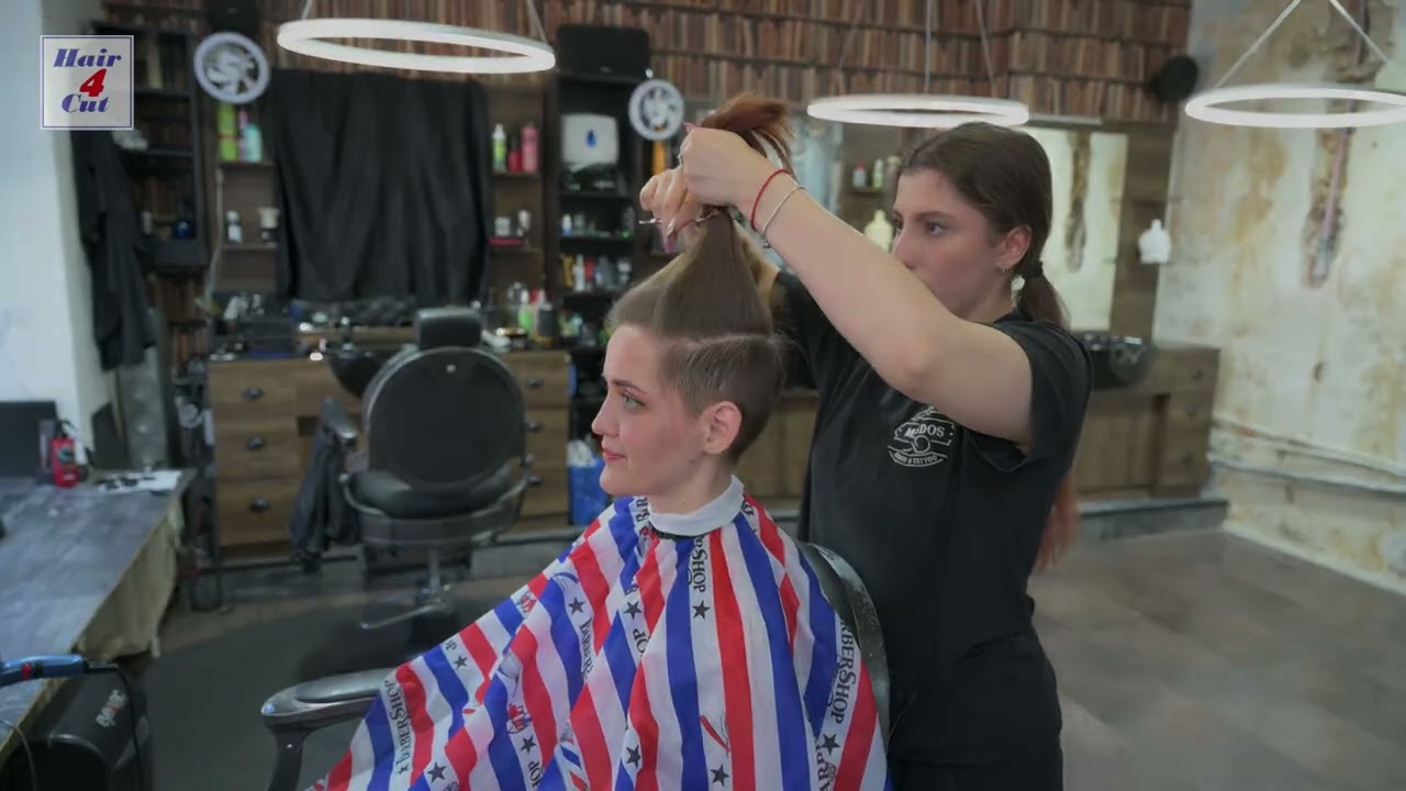 2025-29 Tetyana preview - long hair cut to short pixie cut in barbershop