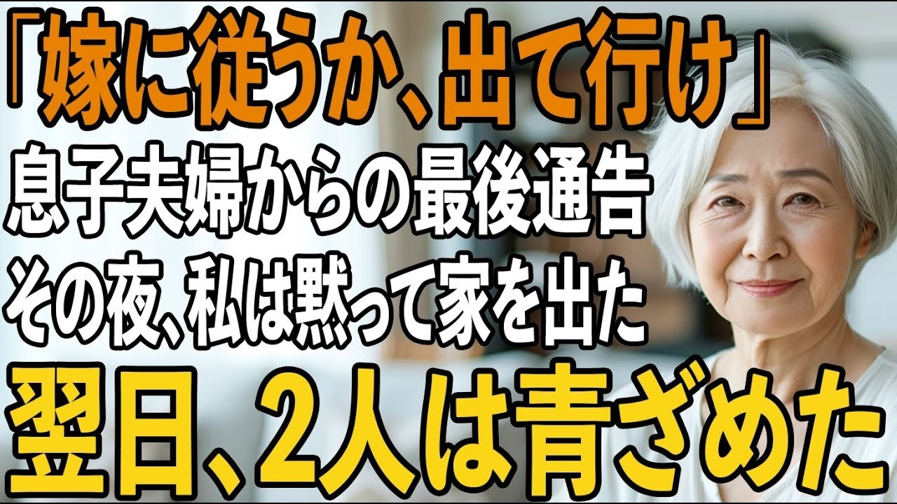 「嫁に仕えるか、出ていくか選べ」最後通告を突きつけてきた息子夫婦。その夜、私は黙って家を出た→翌日、真実を知った2人は顔面蒼白に…【シニアライフ】【60代以上の方へ】