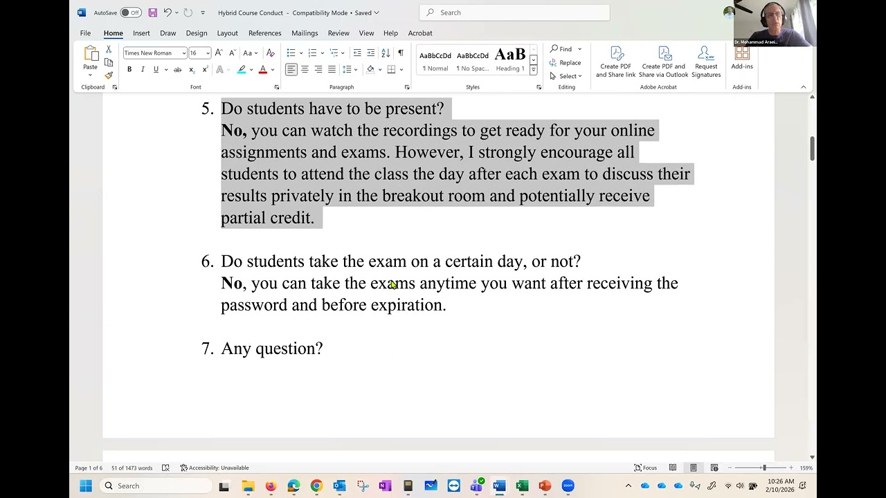 2026 Spring Math 50 Course Conduct