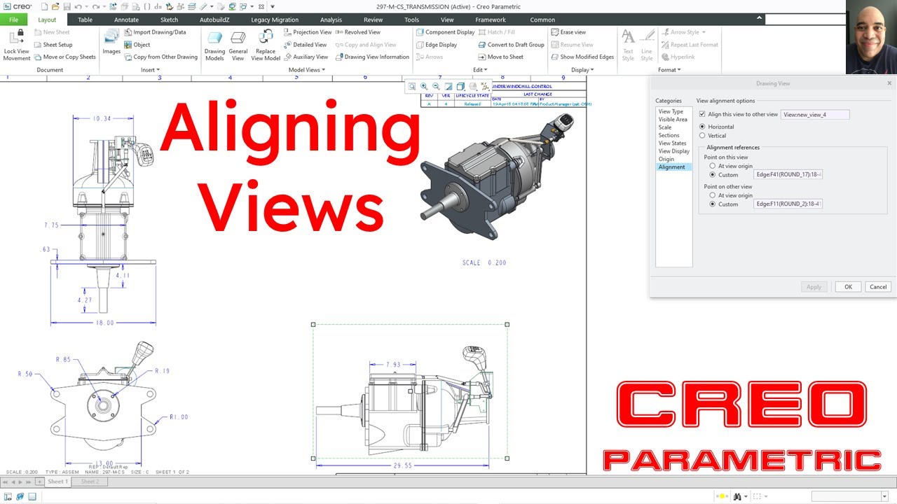 Creo Parametric - 2 Ways to Align Drawing Views