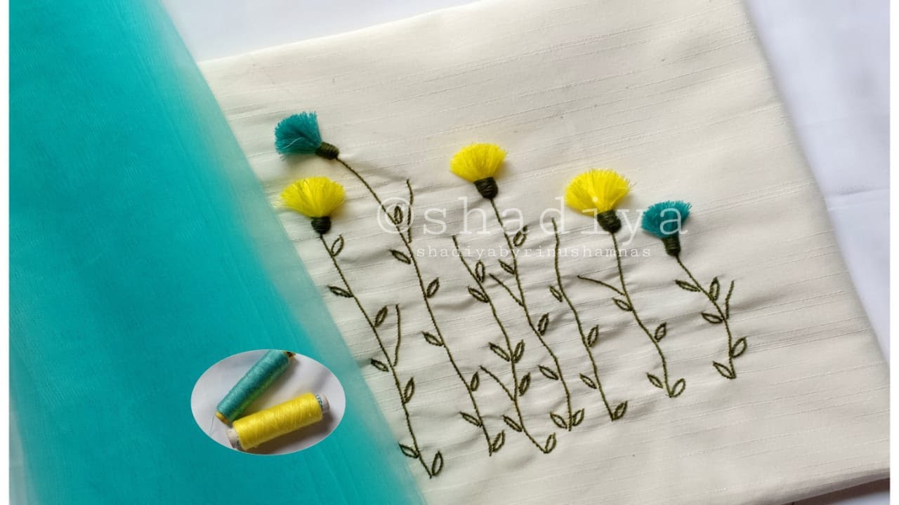 Hand embroidery using sewing thread|easy neckline with normal thread