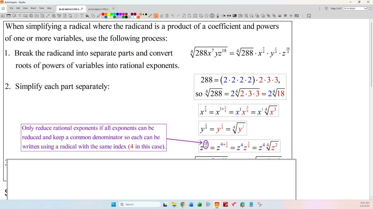 26-02-06[H.8.3 PR] more Simplifying Radical Expressions