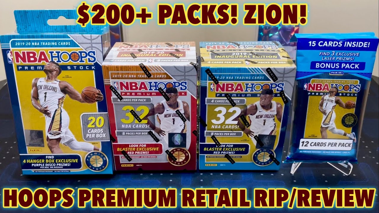 2019-20 Panini NBA Hoops Premium Stock Basketball Retail Blaster, Hanger, & Multi-Pack Cello Break