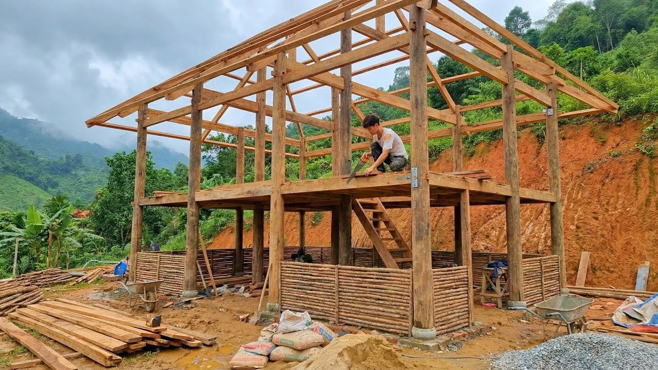Building a Dream Wooden House to Live Independently in the Forest - The Journey of Building a Farm