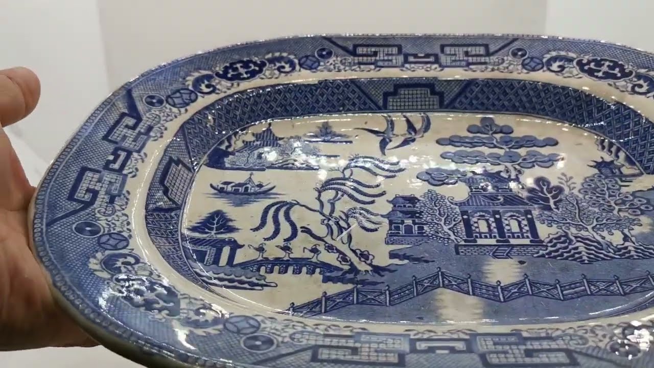 Antique Blue willow Ironstone platter